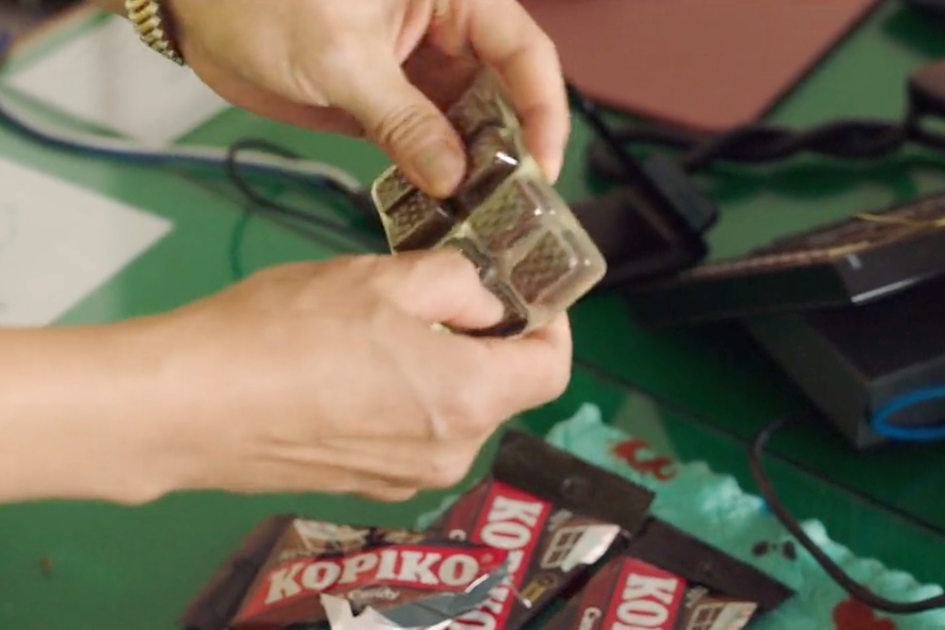 Pressing a Kopiko candy from the blister pack in the k-drama, Hometown Cha-Cha-Cha