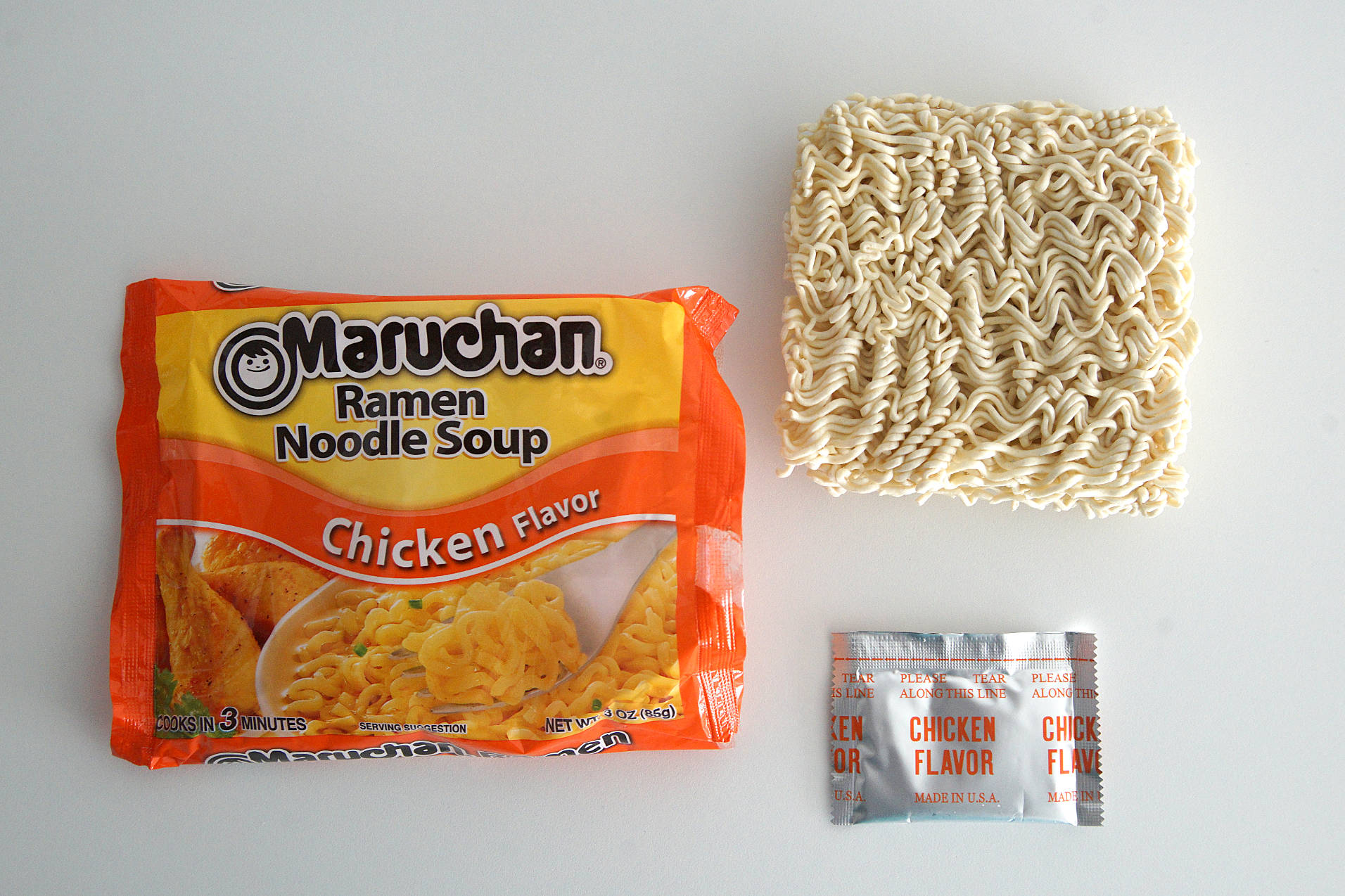 Maruchan chicken flavored noodles with seasoning packet